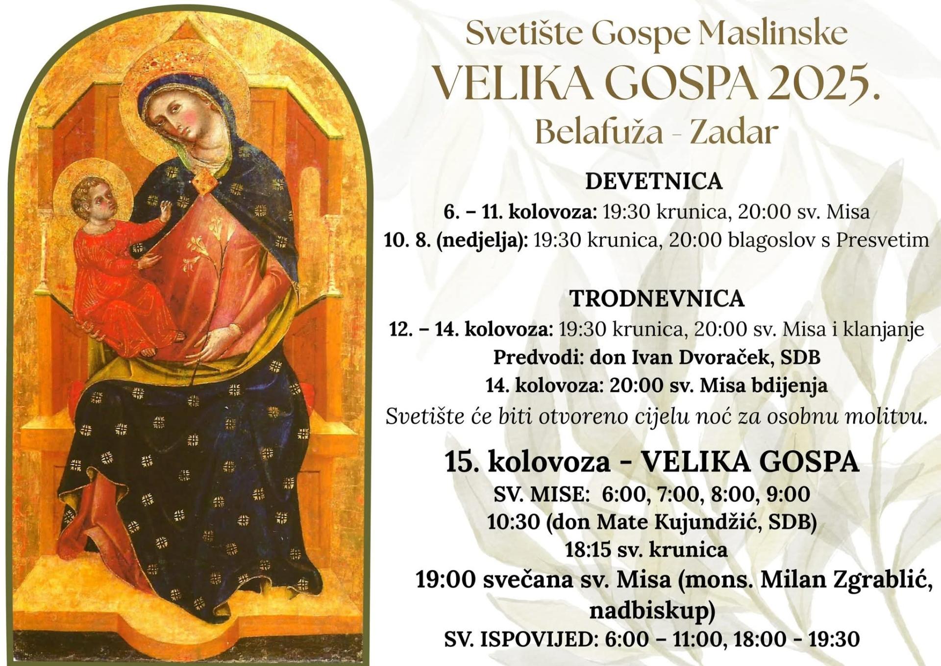 Zadrani će Veliku Gospu obilježiti u svetištu Gospe Maslinske na Belafuži