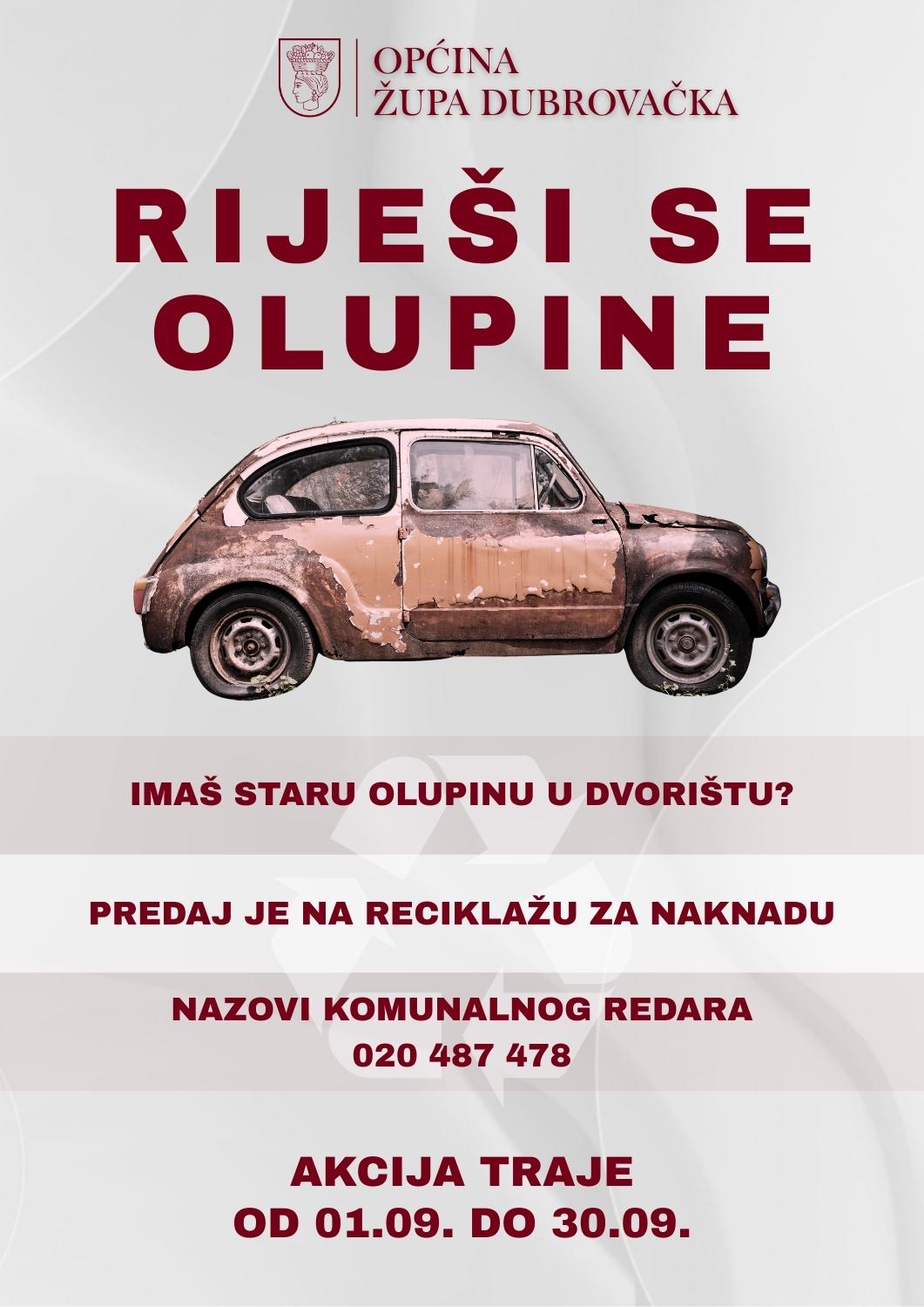 Općina Župa dubrovačka pokreće akciju uklanjanja i otkupa olupina i napuštenih vozila
